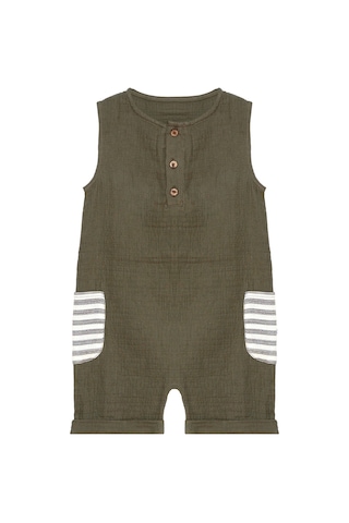 Denokids Erkek Bebek Çocuk Yeşil Müslin Tulum Çok Renkli