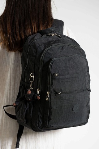 Maymuncuk Hediyeli Mega Boyo Ultra Hafif Çok Cepli Krinkıl Sırt Çantası Unisex Siyah