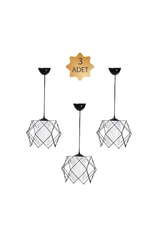 Trend Kitchen Silvano Beyaz Camlı Modern Sarkıt Avize Siyah 3 Adet Beyaz - Siyah