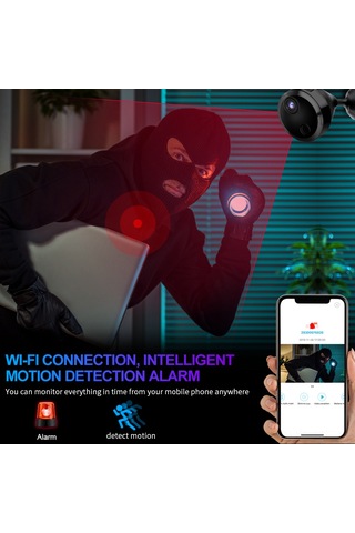 Mufunye Siyah Mini Kablosuz Wifi İzleme Kamerası - 1080p Hd, İnfrakırmızı Gece Görüşü, Hareket Algılama, Dahili Li-poly Batarya Siyah