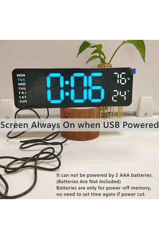 Zilinn 9 İnç Büyük Dijital Duvar Saati Usb Powered Temp Nem Hafta Otomatik Dimmer Dst Masa Saati 12/24h Elektronik Led Çalar Saat Beyaz Kabuk Mavi Işık-36 Çok Renki