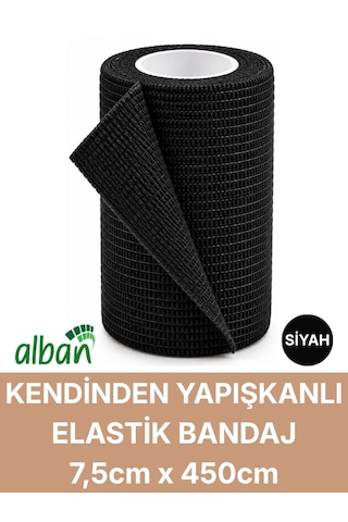 7,5cm 6'lı Set Kendinden Yapışkanlı Elastik Bandaj, Kohesiv Bandaj 7,5cm X 4.5m Spor, Bilek, Ayak Bileği, Veteriner Bandajı Siyah