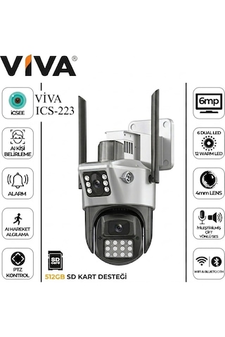 Baff Viva Ics-223 6mp Çift Lens Dual Kamera Wifi Kablosuz Güvenlik Kamerası - Icsee Akıllı Aı Insan Takipli Gece Görüşlü Dış Mekan
