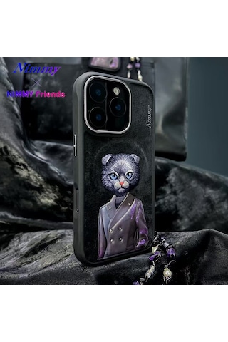 Samsung Uyumlu Galaxy S25 Ultra Magsafe 3d Gerçek Nakışlı Kedi Figürlü Fashion Kılıf Şeffaf