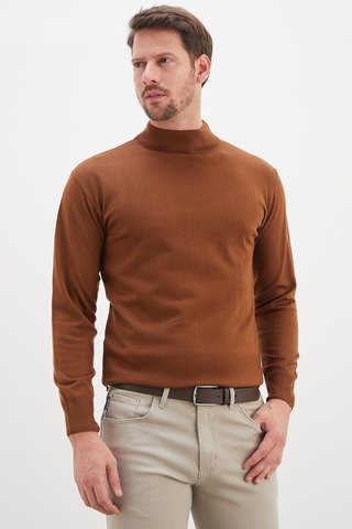 Fullamoda Basic Dik Yaka Regular Fit Triko Kazak Camel