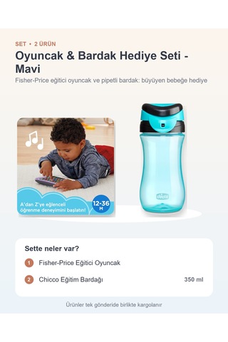 Oyuncak & Bardak Hediye Seti 2 Parça: Fisher-price Eğitici Oyuncak + Chicco Eğitim Bardağı - Mavi