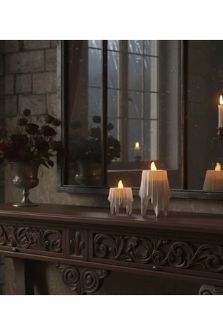 3d Dekoratif Bohem Uçan Beyaz Mumlar Tealight Mum Hediyeli Yükseklik 8 Cm , En 4,5 Cm