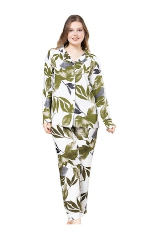 Yaren Collection Pamuklu Kadın Pijama Takımı Uzun Kollu Nefes Ala Yesl