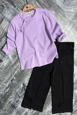 Fiyonk Ve Yırtmaç Detaylı Kız Çocuk 2li Takım Lila