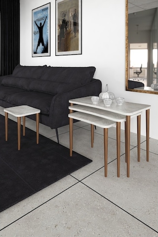 Selena 4Lü Zigon Sehpa Ahşap Ayaklı Salonseti Sehpası Kristal