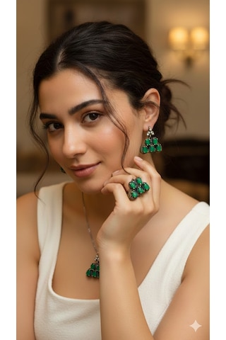 Otantik Yeşim Taşı Gümüş 3 Lü Set Bronz