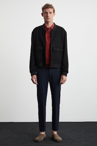 Preppy  Erkek Organik Pamuklu Çift Cepli Düğmeli Regular Fit Yuvarlak Yakalı Siyah Ceket