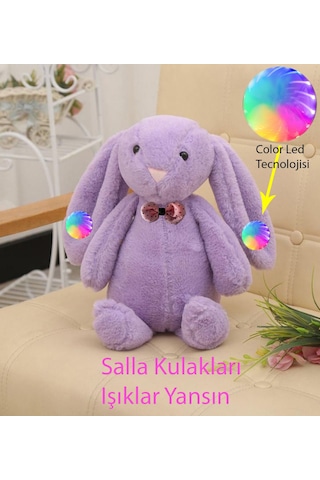 Led Işıklı. Uyku Arkadaşı Uzun Kulak Bunny Peluş Tavşan 65Cm Lila