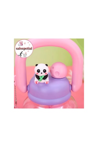Panda Su Matarası Kawaii Suluk Panda Figürlü Su Şişesi Panda Matara Pipetli Matara Aroma Filtresi Detox Filtreli Charmlı Sevimli Panda Suluk 800ml Pembe