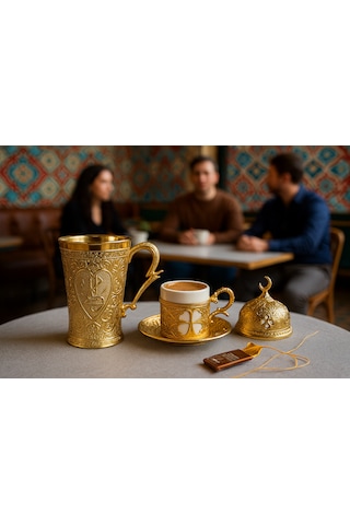 Porselenli Motifli Fincan Ve Desenli 6.5cmx8.5cm Bardak Sunum Set
