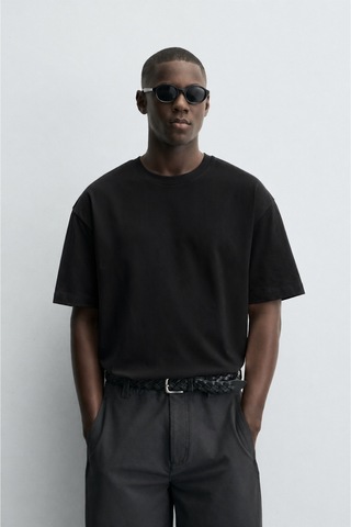 Modivibe Erkek Oversize T-shirt Kalın Dokulu %100 Pamuk Geniş Kesim Siyah