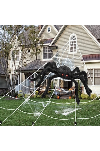 Qingmipy Halloween Dekorasyon Seti: 5 Metre Örgü Ağı, 50 İnç Sahte Örümcek, Halka Ve Tırnaklar İle Gerçekçi Korku Efekti