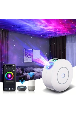 Honeybeeshop 1 Adet Tuya Akıllı Yıldız Projeksiyon Işığı Beyaz Renkli Led Galaksi Gece Gökyüzü Projesi Uygulama Kontrollü Kablosuz