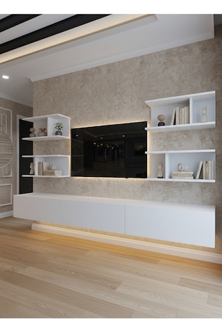 Resital Ledli Duvara Monte Tv Sehpası - Beyaz - W6010-1 Beyaz