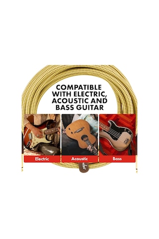 Fender Deluxe Serisi Gitar Enstrüman Kablosu, 4,5 M, Düz/açılı, Siyah-beyaz Tüvit