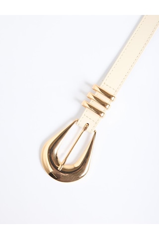 Jimmy Key Jimmy Key Bej Oval Tokalı Üçlü Metal Detaylı Deri Görünümlü Kemer 6sw417405130