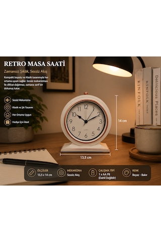 Retro Tasarım Sessiz Mekanizmalı Masa Saati Dekoratif Ve Şık Görünüm Beyaz-rose