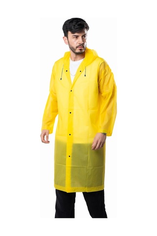 Marlux Unisex Su Rüzgar Geçirmez Kapüşonlu Çıtçıt Düğme Eva Yağmurluk - Sarı - Lacivert