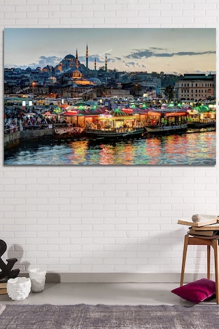 İstanbul Balıkçılar Gün Batımı Dekoratif Şehir Manzara Kanvas Tablo 120 x 80