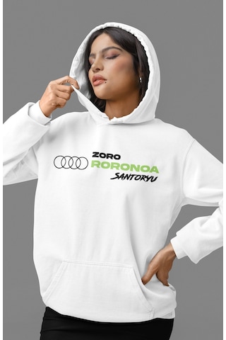 Sevbano Roronoa Zoro One Piece Sırt Baskılı Unisex Oversize Penye Hoodie beyaz