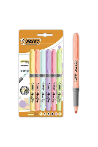 Bic Marking Highlighter Grip Fosforlu Kalem Pastel Renkler 6'lı Çok Renkli
