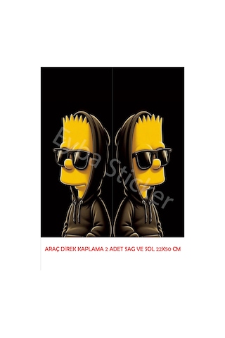 Araç Kapı Direk Kaplama Folyosu Simpson Desenli Drk2 Sağ Sol Takım 2 Adet - 22x50 Cm