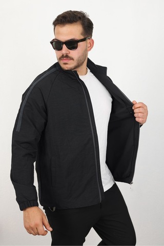 Erkek Relaxed Krinkıl Kumaş Baharlık & Yağmurluk Siyah Ceket Siyah