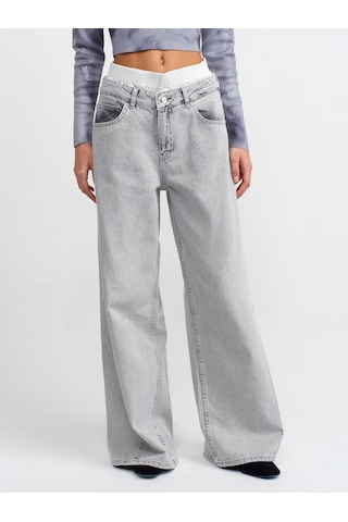 Dilvin Boxer Detaylı Gri Denim Pantolon Gri