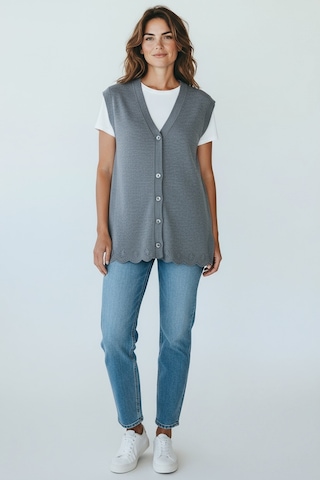 Kadın Önü Düğmeli Cepli Kalın Kışlık Kısa Yelek Gri