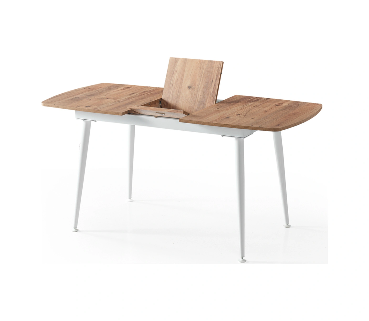 Dengema Milano Açılır Dikdörtgen Masa Ceviz Desen, Beyaz Ayak, 80 125 165 Cm, 4 6 Kişilik Sandalyesiz Ceviz Desen - Beyaz Ayak