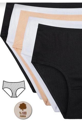 Qulothes Kadın Fitilli Ribana Pamuklu Külot / Kaşkorse Pamuklu Külot 5'li Paket Çok Renkli
