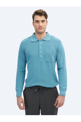 Koyu Mint Polo Yaka Selanik Pamuk Karışımlı Triko Koyu Mint Yeşili