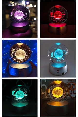 Kişiye Özel Renk Değiştiren Led Işıklı Satürn Kız Küre Lamba Kristal Top Ve Kar Tanesi Kolye