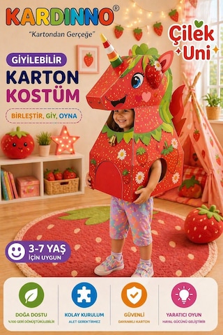 Kardinno Çilek Uni Eğitici Oyuncak Karton Giyilebilir Çocuk Kostümü Etkinlik Parti Kostümü Kırmızı