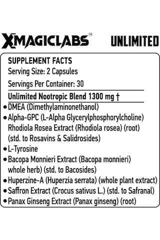 Xmagiclabs Unlımıted Dmae , Alpha Gpc , Rhodiola Rosea , Tyrosine , Bacopa , Huperzine , Saffron , P