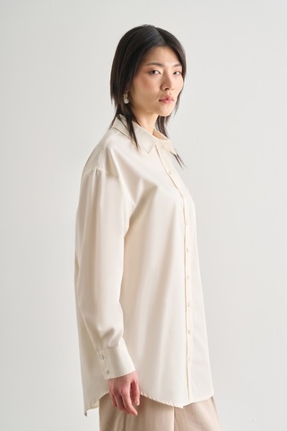 Mizalle Premium Saf Pamuk Ekru Oversize Gömlek Ekru