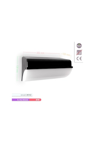 ACK 30W LED Duvar Armatürü 6500K Beyaz Işık Dekoratif Dış Mekan B Beyaz