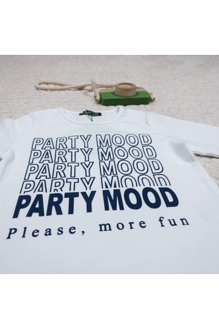 Kız Çocuk Party Mood Yazılı Pamuklu Sweat Beyaz