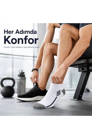 Womanandkids Wak Erkek 6 Lı Spor Patik Çorap 39-44 Pamuklu Havlu Destekli Bilek Boy Beyaz Gri Beyaz 6'lı