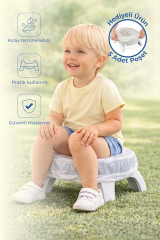 Babyjem 2 İn 1 Portatif Katlanabilir Seyahat Lazımlığı Klozet Adaptörü Kum Beji + 5 Hediye Poşet