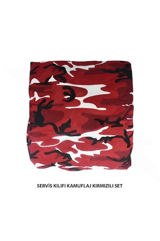 Servis Kılıfı Likralı Kamuflaj Kırmızı Set Çantalı 1