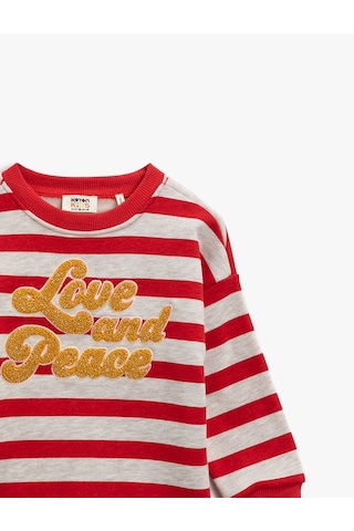 Koton Çizgili Sweatshirt Pamuklu Bej Çizgili 1ykg17491ak Ekru