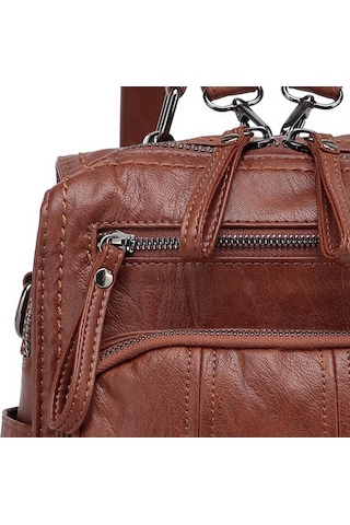 Yıkama Deri Sırt Askılı Kadın Çantası 21k Barcelona 1915 Kahve - Kahve