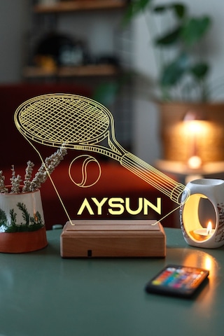Kişiye Özel 3D Tenis Ve Tenis Topu Masaüstü Hediyelik Led Lamba