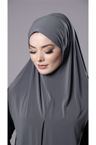 Hürrem Bone Antrasit Pratik Hazır Geçmeli Tesettür Eşarp Sandy Kumaş Yırtmaçlı Düz Hijab 2310 25